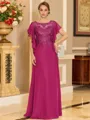 Stylish A-line Scoop Short Sleeves Appliques Lace Floor-Length Chiffon Mother of the Bride Dress