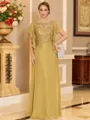 Stylish A-line Scoop Short Sleeves Appliques Lace Floor-Length Chiffon Mother of the Bride Dress
