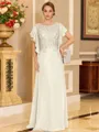 Stylish A-line Scoop Short Sleeves Appliques Lace Floor-Length Chiffon Mother of the Bride Dress