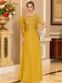 Stylish A-line Scoop Short Sleeves Appliques Lace Floor-Length Chiffon Mother of the Bride Dress