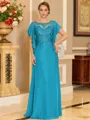 Stylish A-line Scoop Short Sleeves Appliques Lace Floor-Length Chiffon Mother of the Bride Dress
