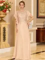 Stylish A-line Scoop Short Sleeves Appliques Lace Floor-Length Chiffon Mother of the Bride Dress