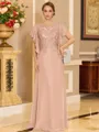 Stylish A-line Scoop Short Sleeves Appliques Lace Floor-Length Chiffon Mother of the Bride Dress