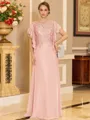 Stylish A-line Scoop Short Sleeves Appliques Lace Floor-Length Chiffon Mother of the Bride Dress