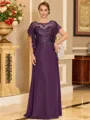 Stylish A-line Scoop Short Sleeves Appliques Lace Floor-Length Chiffon Mother of the Bride Dress