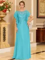 Stylish A-line Scoop Short Sleeves Appliques Lace Floor-Length Chiffon Mother of the Bride Dress