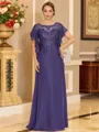 Stylish A-line Scoop Short Sleeves Appliques Lace Floor-Length Chiffon Mother of the Bride Dress