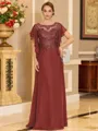Stylish A-line Scoop Short Sleeves Appliques Lace Floor-Length Chiffon Mother of the Bride Dress