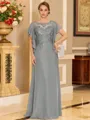 Stylish A-line Scoop Short Sleeves Appliques Lace Floor-Length Chiffon Mother of the Bride Dress