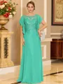 Stylish A-line Scoop Short Sleeves Appliques Lace Floor-Length Chiffon Mother of the Bride Dress