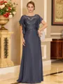 Stylish A-line Scoop Short Sleeves Appliques Lace Floor-Length Chiffon Mother of the Bride Dress