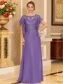 Stylish A-line Scoop Short Sleeves Appliques Lace Floor-Length Chiffon Mother of the Bride Dress