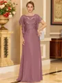 Stylish A-line Scoop Short Sleeves Appliques Lace Floor-Length Chiffon Mother of the Bride Dress