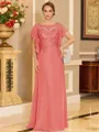 Stylish A-line Scoop Short Sleeves Appliques Lace Floor-Length Chiffon Mother of the Bride Dress