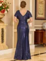 Flattering Sheath Scoop Short Sleeves Pleated Floor-Length Sequins Corset Mother of the Bride Dress