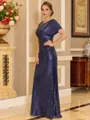 Flattering Sheath Scoop Short Sleeves Pleated Floor-Length Sequins Corset Mother of the Bride Dress