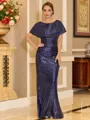 Flattering Sheath Scoop Short Sleeves Pleated Floor-Length Sequins Corset Mother of the Bride Dress