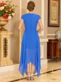 Understated A-line Cowl Short Sleeves Pleated Tea-Length Chiffon Corset Mother of the Bride Dress