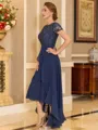 Tasteful A-line Scoop Short Sleeves Appliques Lace Asymmetrical Chiffon Mother of the Bride Dress