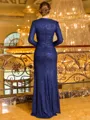 Resplendent Sheath V-Neck Long Sleeves Pleated Floor-Length Mother of the Bride Dress