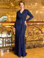 Resplendent Sheath V-Neck Long Sleeves Pleated Floor-Length Mother of the Bride Dress