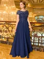 Impeccable A-line Scoop Short Sleeves Appliques Lace Floor-Length Chiffon Mother of the Bride Dress