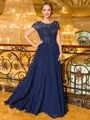 Impeccable A-line Scoop Short Sleeves Appliques Lace Floor-Length Chiffon Mother of the Bride Dress