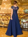 Impeccable A-line Scoop Short Sleeves Appliques Lace Floor-Length Chiffon Mother of the Bride Dress