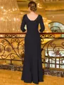 Stunning Sheath V-Neck 3/4 Sleeves Appliques Lace Floor-Length Stretch Crepe Corset Mother of the Bride Dress