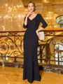 Stunning Sheath V-Neck 3/4 Sleeves Appliques Lace Floor-Length Stretch Crepe Corset Mother of the Bride Dress