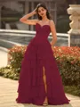Perfect A-line Sweetheart Cascading Ruffles Sweep Train Chiffon Corset Prom Dress