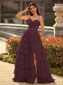 Perfect A-line Sweetheart Cascading Ruffles Sweep Train Chiffon Corset Prom Dress