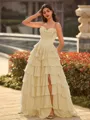 Perfect A-line Sweetheart Cascading Ruffles Sweep Train Chiffon Corset Prom Dress