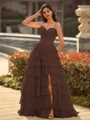 Perfect A-line Sweetheart Cascading Ruffles Sweep Train Chiffon Corset Prom Dress