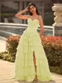 Perfect A-line Sweetheart Cascading Ruffles Sweep Train Chiffon Corset Prom Dress