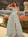 Perfect A-line Sweetheart Cascading Ruffles Sweep Train Chiffon Corset Prom Dress