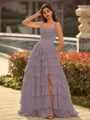 Perfect A-line Sweetheart Cascading Ruffles Sweep Train Chiffon Corset Prom Dress