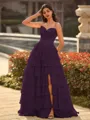Perfect A-line Sweetheart Cascading Ruffles Sweep Train Chiffon Corset Prom Dress