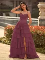 Perfect A-line Sweetheart Cascading Ruffles Sweep Train Chiffon Corset Prom Dress