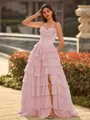 Perfect A-line Sweetheart Cascading Ruffles Sweep Train Chiffon Corset Prom Dress