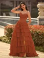 Perfect A-line Sweetheart Cascading Ruffles Sweep Train Chiffon Corset Prom Dress