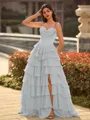 Perfect A-line Sweetheart Cascading Ruffles Sweep Train Chiffon Corset Prom Dress