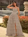 Perfect A-line Sweetheart Cascading Ruffles Sweep Train Chiffon Corset Prom Dress