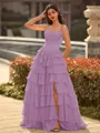 Perfect A-line Sweetheart Cascading Ruffles Sweep Train Chiffon Corset Prom Dress