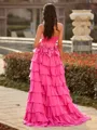 Fashion A-line Straight Bow Sweep Train 30D Chiffon Corset Prom Dress