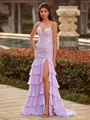 Glam Sheath V-Neck Appliques Lace Sweep Train Chiffon Prom Dress