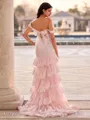 Unique Sheath Off-the-Shoulder Appliques Lace Sweep Train Tulle Corset Prom Dress