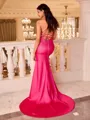 Delicate Sheath Spaghetti Straps Beading Court Train Corset Prom Dress