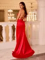 Elegant Sheath Spaghetti Straps Pleated Sweep Train Silk Like Satin Prom Dress