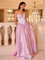 Exquisite A-line Sweetheart Beading Floor-Length Silk like Satin Prom Dress